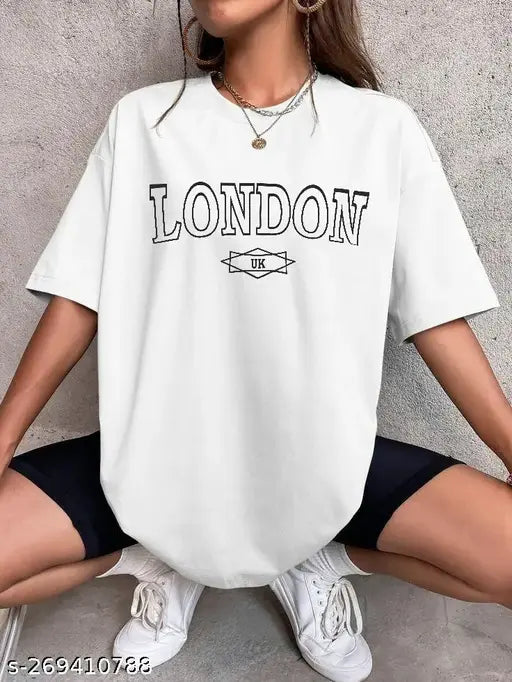 Cotton blend, oversized LondonUK print t-shirt for women, size M (Bust: 40in, Length: 28in)