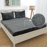 Grey flannel fitted bedsheet (pack of 1), superfine Clovis Crafts woolen King, ethnically-motifed warm bedsheet for heavy winter use