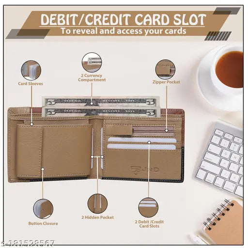 Faux leather triangle wallet for men, colorblock design, 2 compartments, stylish and practical accessory