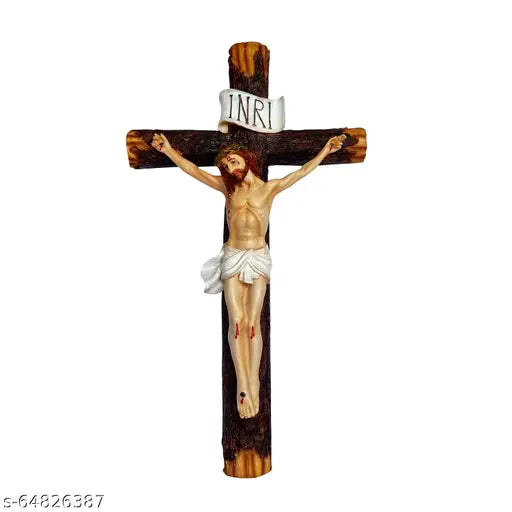 Multicolor poly resin Newven 16 inch Holy Cross showpiece idol, perfect for home decor or craft gifts