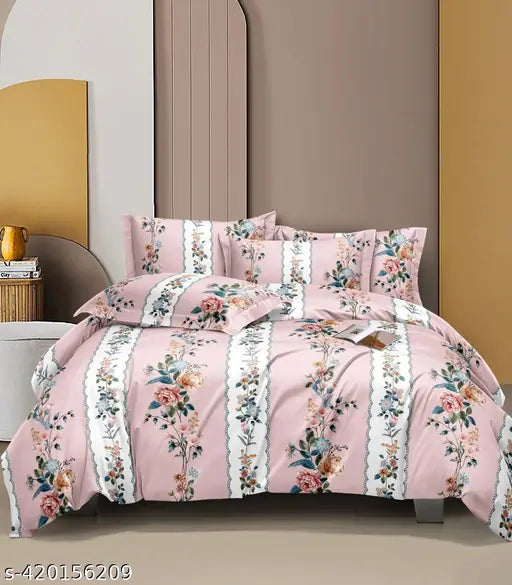 Verma Handloom King Size Cotton Fitted Double Bed Sheet with Two Botanical Pillow Covers, ideal for summer
