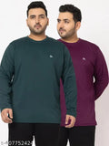 Indian-made plus size cotton long sleeve solid round neck T-shirts pack 2 for men