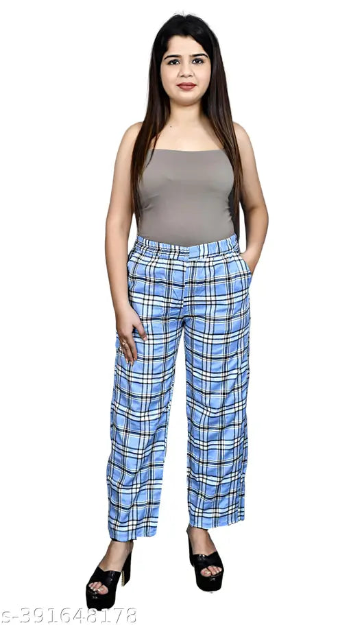 Black and blue checked cotton trouser combo for women, perfect for Indian summer