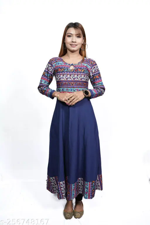 Floral print crepe Anarkali kurti, traditional Indian ethnic wear for women
