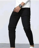 Black cotton blend slim fit jeans, lightweight and stylish for casual and party wear