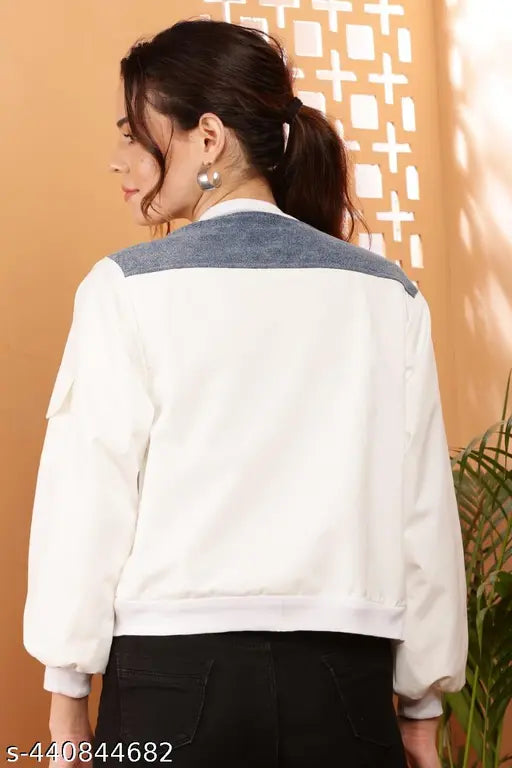 Casual polycotton colorblocked women's denim jacket, long sleeves, size S-XL
