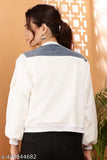 Casual polycotton colorblocked women's denim jacket, long sleeves, size S-XL