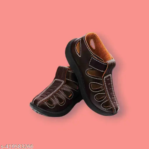 Kids brown synthetic leather sandals for daily wear - versatile, comfortable, and easy to clean with non-slip sole