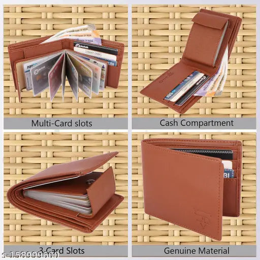 Trendy faux leather men's wallet, 10 card slots, solid pattern, free size (12cm x 9cm), premium quality, durable design, ideal gift