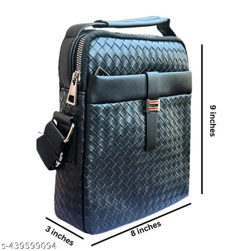 Faux leather crossbody sling bag, adjustable strap, daily travel use, passport-friendly, textured net pattern, India origin