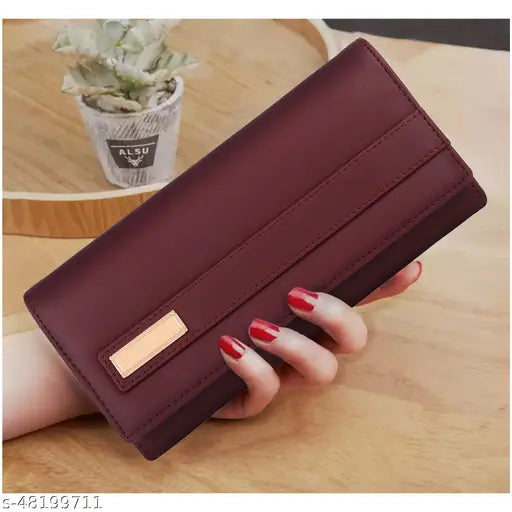 Maroon faux leather ALSU women's hand clutch with 6 card slots and phone pocket, striped net pattern, free size (9in x 4in), durable stitching, and multiple pockets for everyday use