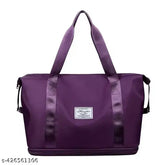 Purple foldable travel duffel bag with 3 compartments, waterproof, lightweight, and durable material. Ideal for weekend trips, travel, gym, or hiking. Large capacity bag, perfect for carry-on luggage or emergency items. Made in India