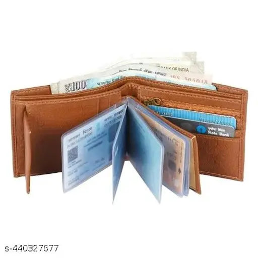Brown album leather men's wallet, textured net design, 3 compartments, free size (11cm x 9cm), Made in India