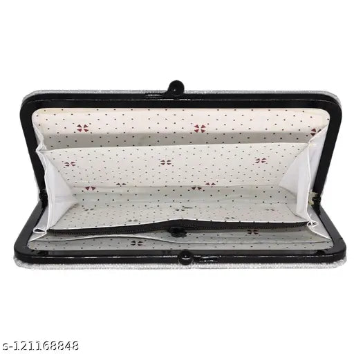 Shiny PU Clutch, embellished net design, 3 compartments, free size (21x11in), vintage collection, Indian origin