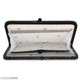 Shiny PU Clutch, embellished net design, 3 compartments, free size (21x11in), vintage collection, Indian origin