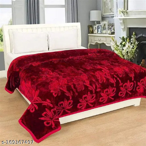 Red polyester mink blanket, soft & durable, ideal for heavy winter, king size (60x90 inches)