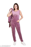 Candy Pink velvet 3-piece tracksuit set for women: luxurious comfort & style from D-LINE
