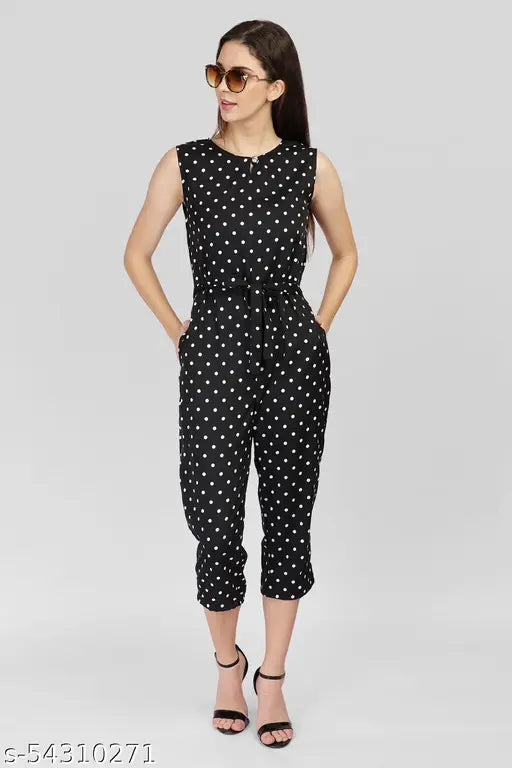 Women's floral crepe jumpsuit, extra-large size with sleeveless design, printed net pattern, perfect for college, dates, or business events. High-quality polycrepe fabric from Etraana