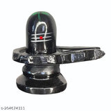 Black marble Shivling 2.5 inch and Nandi 2 inch handcrafted, hand-painted tilak idols for temple, home office, or car dashboard. Indian artistry on display