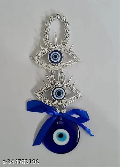 Silver and blue Turkish Evil Eye Feng Shui Wall Hanging Decor - enhances harmony, peace, and good fortune