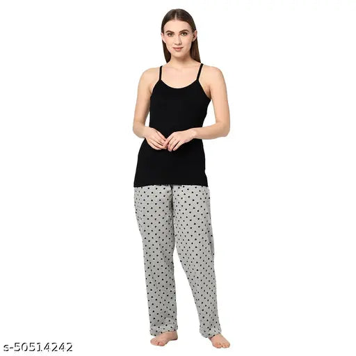 Grey cotton maxi lounge sleep pyjama pants with flower print for women's relaxation, India origin