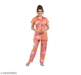 Digital printed satin night suit dress, women's sarina style in short sleeves, Indian-made