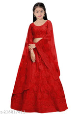 Stitched net Lehenga Choli for girls, 9-10 years, embroidered top & three-quarter sleeves, Indian ethnic wear for special occasions