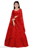 Stitched net Lehenga Choli for girls, 9-10 years, embellished top & three-quarter sleeves, Indian ethnic wear for special occasions