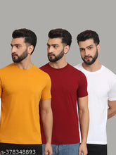 Cotton blend men's solid t-shirts in three sizes: S, M, L, XL, XXL. Short sleeves, made in India