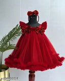 Baby girls knee length fancy bow frockdress, solid net sleeveless, 0-6 years multi-size, India-made fashion for little ones