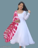 Georgette solid gown with geometric printed dupatta, exquisite daily wear for women, flattering all body types