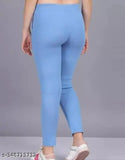 Denim blue Lycra women's pocket jegging, trendy solid pattern, size 28 (waist 28 in, length 36 in), made in India