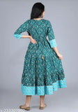 Rayon print anarkali kurti with yog stone hand work, three-quarter sleeve length Indian traditional women's fashion