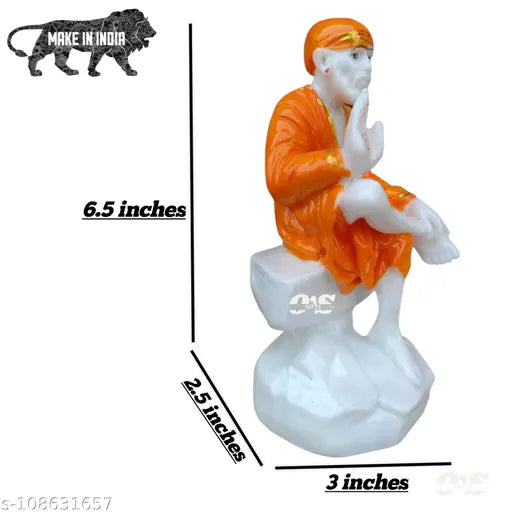 Orange Italian marble Saibaba statue, decorative home and office spiritual figurine (65 inches)