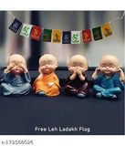 Colorful 4-piece Laughing Buddha Monk Statues, polyresin figurines for Feng Shui home & office decor, symbolizing good luck, prosperity, wealth, success