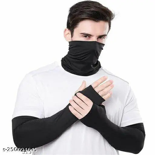 Cotton fingerless arm sleeves, modern sports protection for kids and adults - solid color, dust-proof, stretchable full length