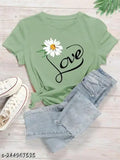 Mint green printed cotton blend half sleeve t-shirt for women and girls, trendy and comfortable for everyday wear