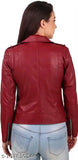 Cherry faux leather jacket for women, solid color and long sleeves