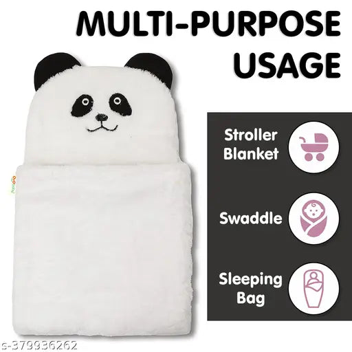 Soft white fleece hooded baby blanket by OYO BABY (86x82 CM), ideal for newborns and winter use with an adorable animal design