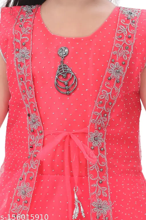 Stylish net gown, embellished sleeveless dress for girls aged 2-13, India origin