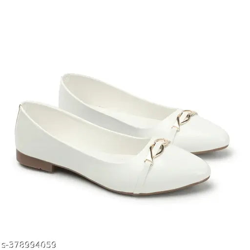 Synthetic leather white ballerinas, trendy bellies slip-on for casual wear - India origin