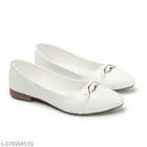 Synthetic leather white ballerinas, trendy bellies slip-on for casual wear - India origin