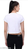 Women's printed crop t-shirt, white cotton, short sleeves with colorful pattern, fashionable wear on a mannequin