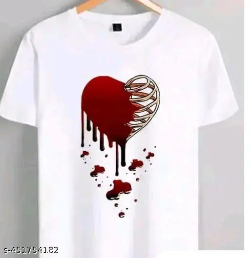 Polyester short-sleeve printed men's t-shirt in white, stylish and graceful