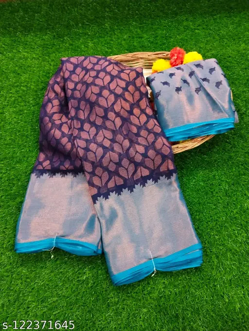 Trendy women's pure Brasso chiffon saree with separate blouse piece, printed pattern on viscose silk fabric, India origin, free size (Saree length: 5.5m, Blouse length: 0.8m)