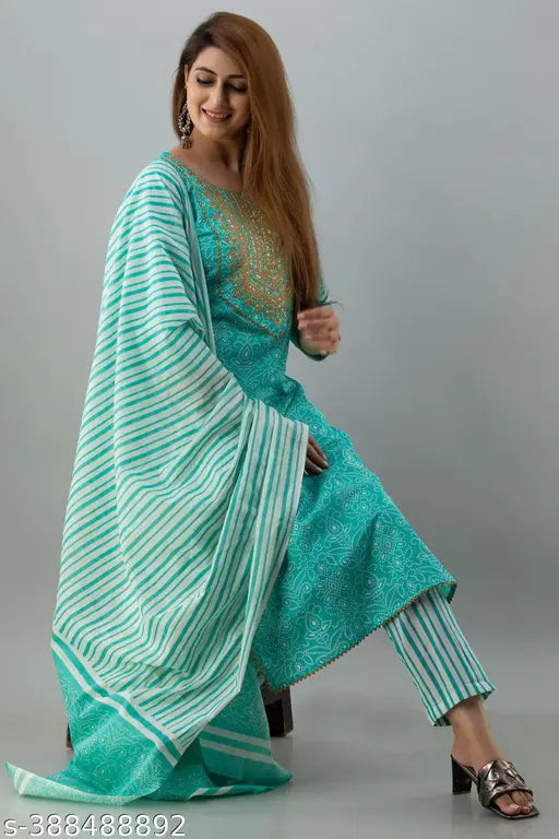 Lightweight Luxury Aqua Blue Cotton Dupatta Set for All-Day Comfort, Breathable, Pure Cotton, Indian Crafted