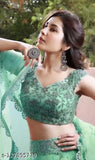 Green printed semi-stitched lehenga choli set (net fabric), embroidered floral patterns on top and dupatta