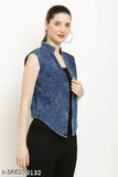 Dark denim sleeveless blazer, HR Collection, solid pattern, size M