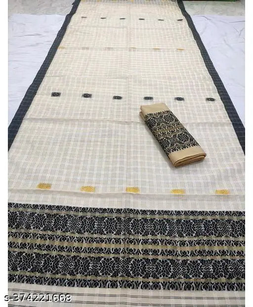 Assamese Muga chiffon saree with separate blouse, woven design and free size