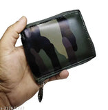 Brown faux leather bifold men's wallet with 4 credit card slots, 2 secret compartments, 2 money compartments, zip coin pocket, and ID window - perfect for travel or everyday use